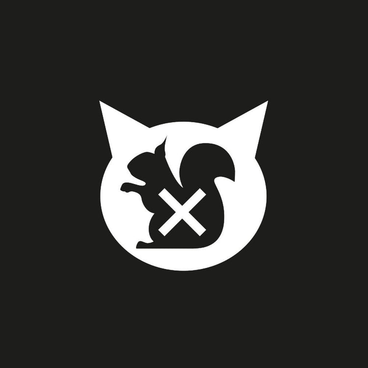 Black and white squirrel and cat repellent graphic.