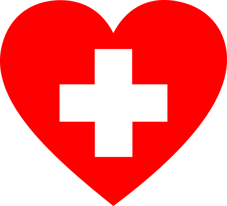Red heart with a white first aid cross inside.