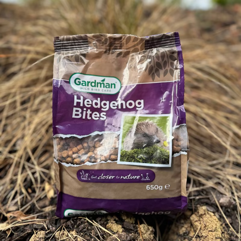 Bag of Gardman Hedgehog Bites on a natural background