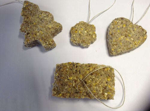 Suet and seed bird food decorations.