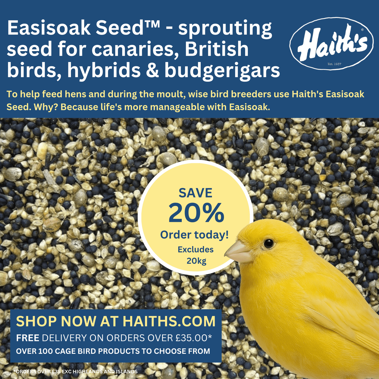 Easisoak Seed™ - sprouting seed for canaries, British birds, hybrids & budgerigars - Haith's UK