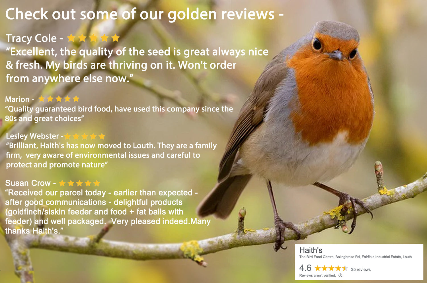 Haith's outstanding reviews for wild bird food and aviary food and fishing 