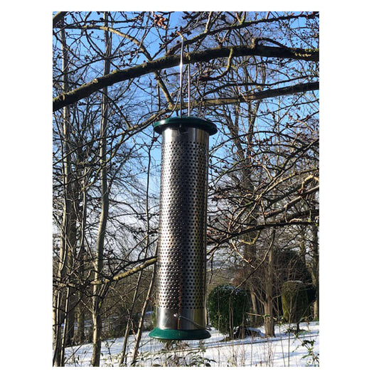 Metal hanging bird feeder with stainless steel tube