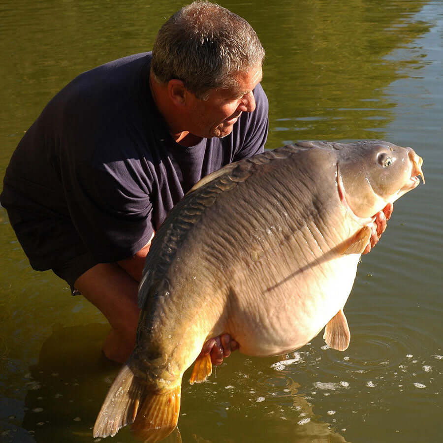 Ken Townley holding a large carp. 