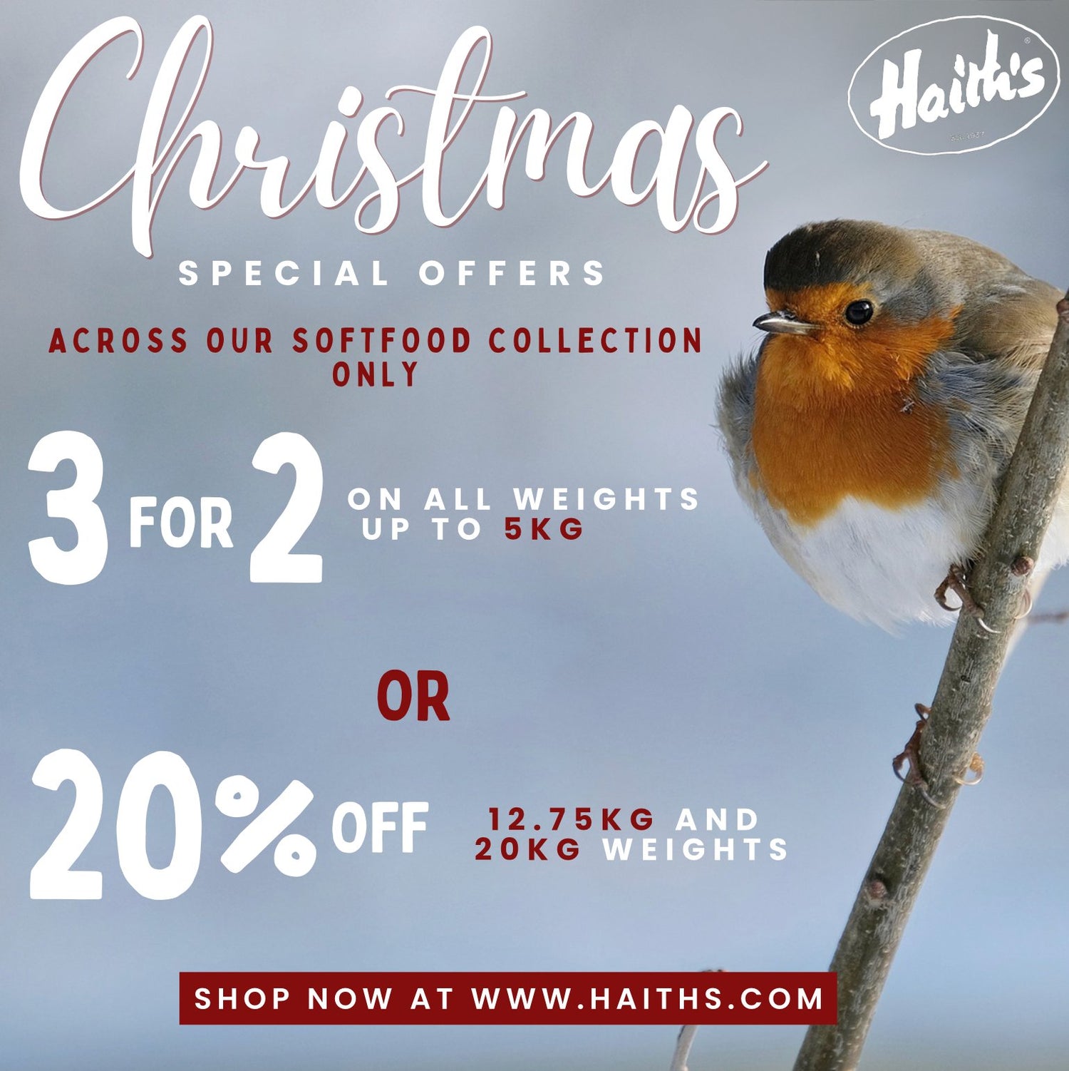 Christmas bird food special on soft feeds at Haith's with a three for the price of two. 