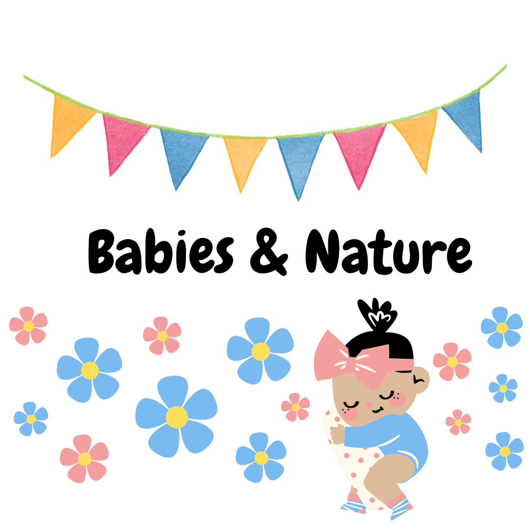 Baby amongst flowers graphic.