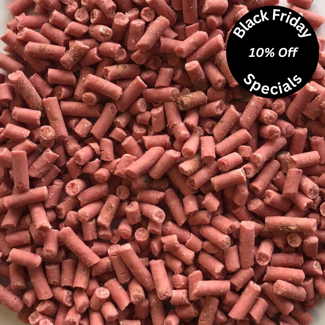 Bright pink berry suet pellets. 