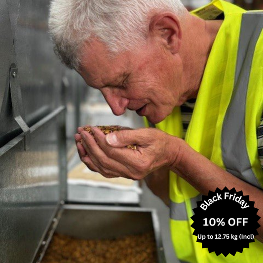man holding seed mixture with Black Friday logo