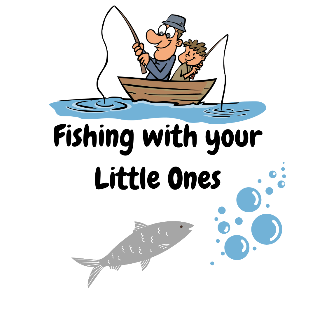 Man fishing with a boy graphic.