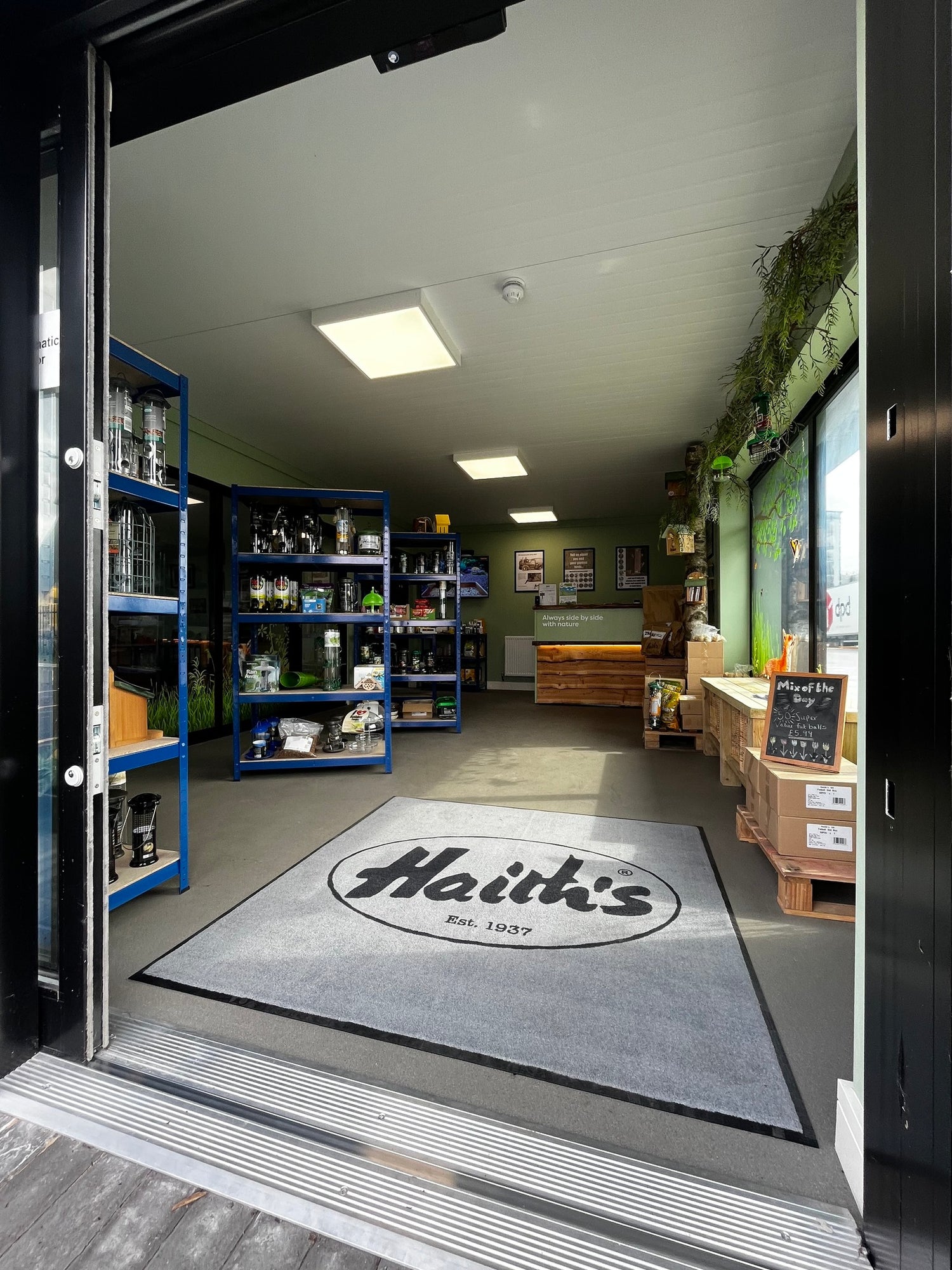 The entrance to Haith's bird food shop 