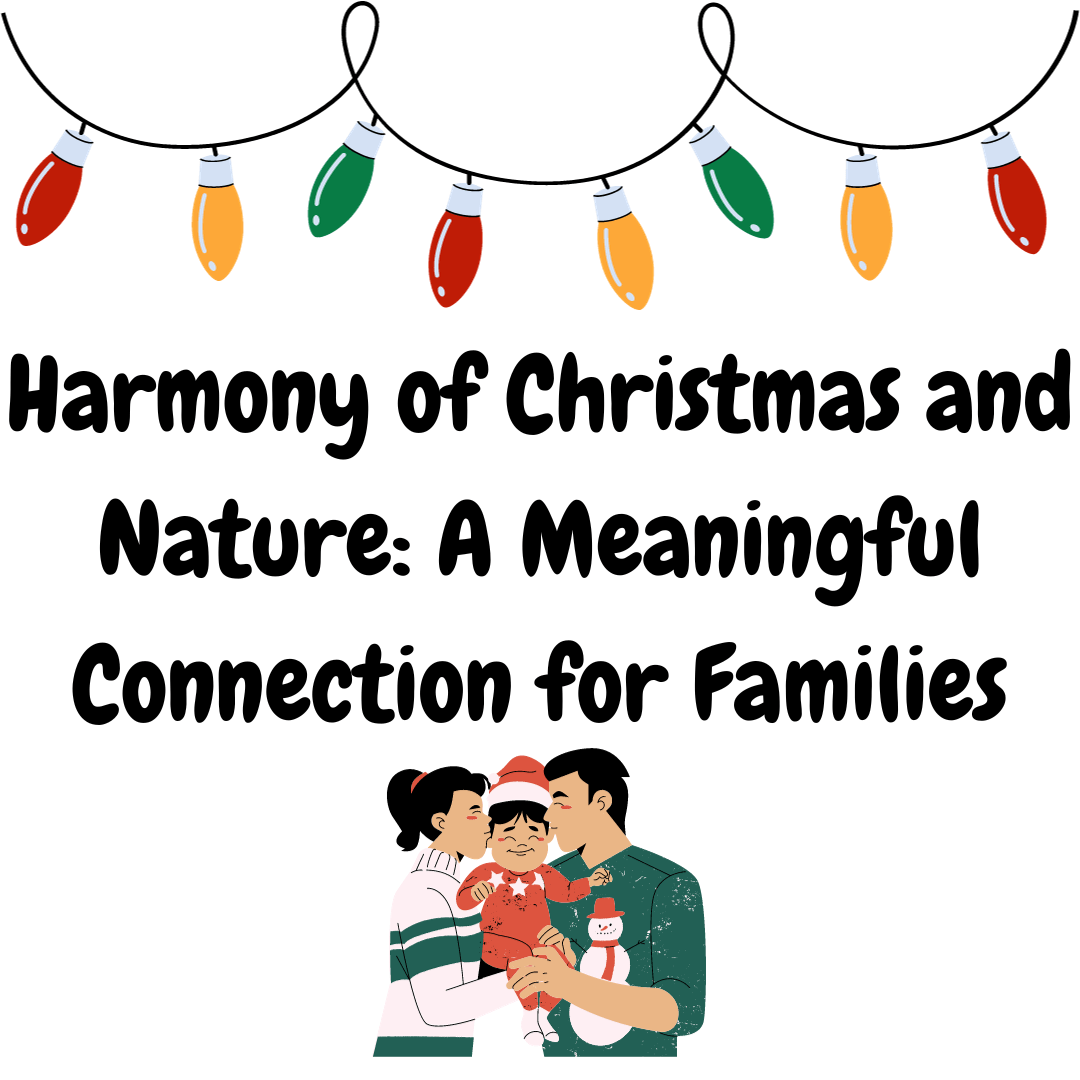 Happy family with Christmas lights graphic.