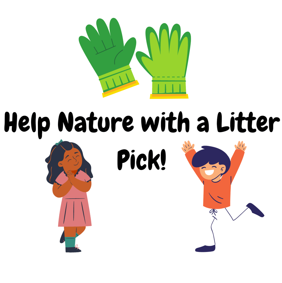 Children smiling and gardening gloves graphic.