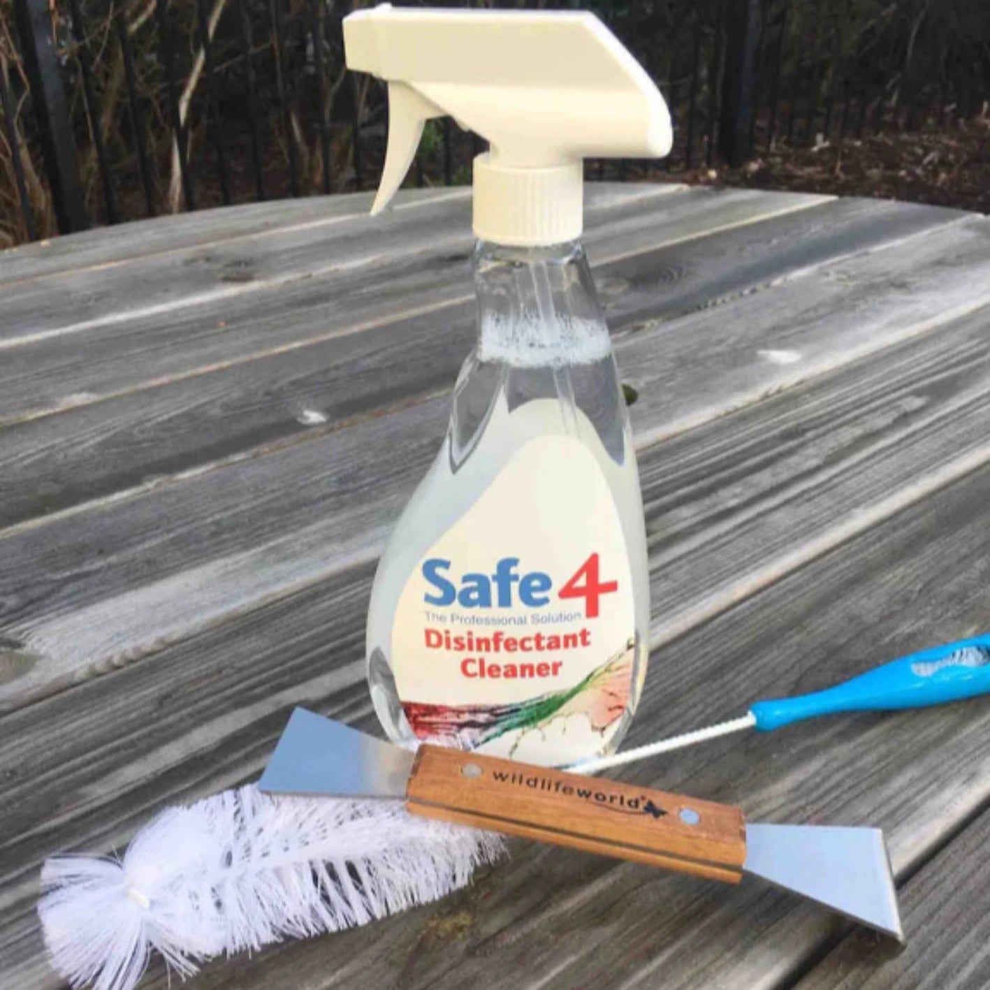 Safe4 cleaning pack on a wooden table 