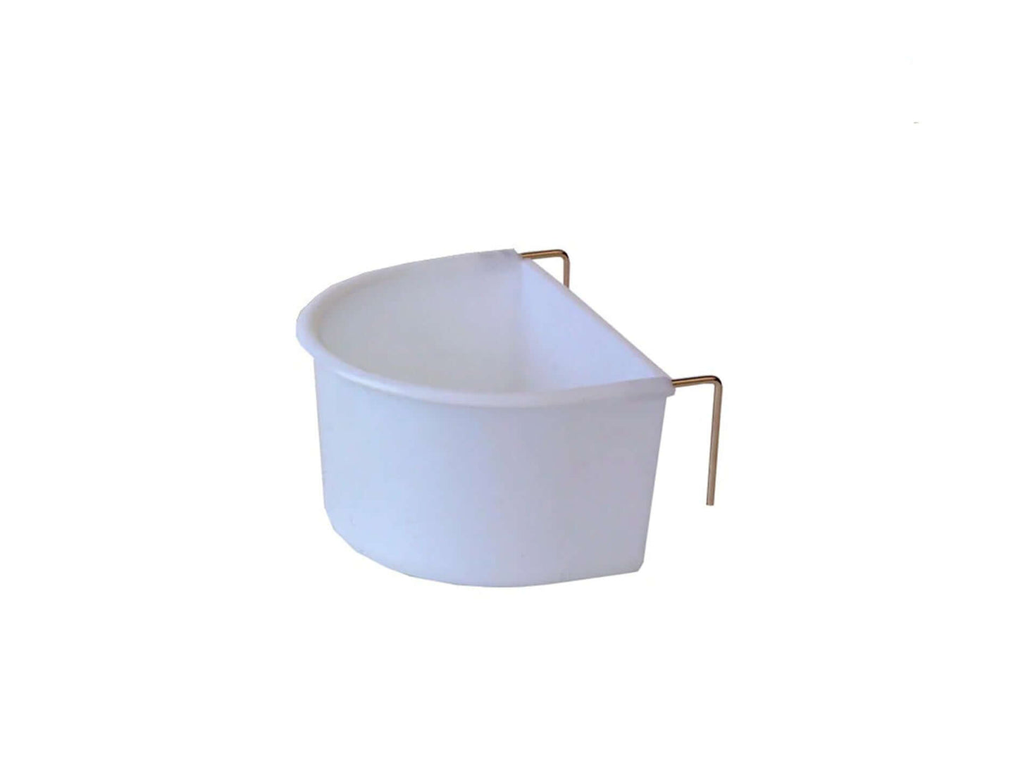 White plastic 2 hook drinker for cages. Two metal hooks to place through cage or aviary mesh