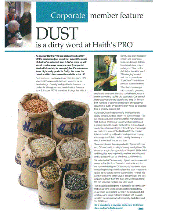 Haith's pro written work why dust is bad for birds