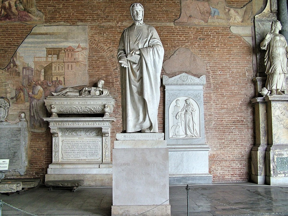 Statues and tombs in a historical or archaeological setting with brick walls.