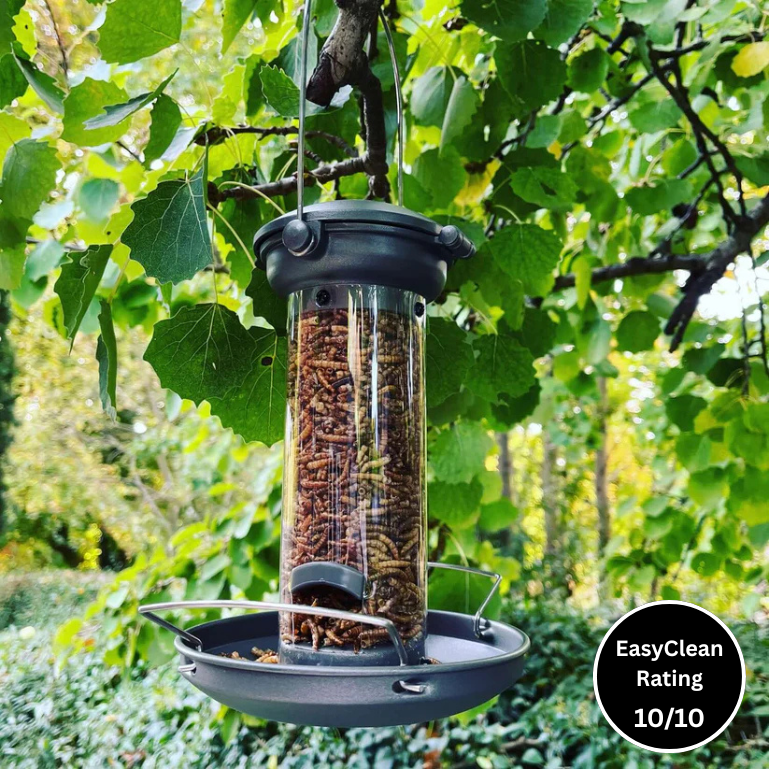 Pewter Flick 'n' Click Metal Mealworm Bird Feeder - Haith's UK