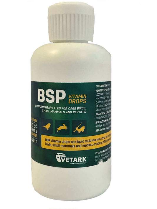 BSP (broad spectrum vitamin drops) for cage birds are high potency vitamin drops for birds that won’t accept vitamins in any other way.