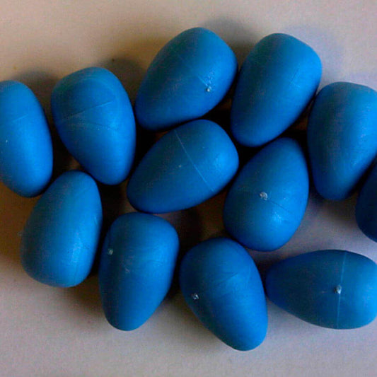 Blue plastic canary eggs for caged or aviary canaries. pack of five.