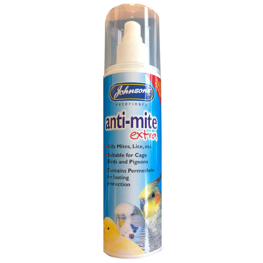 Anti-mite extra is a pump spray that kills mites & lice suitable for cage birds and pigeons.