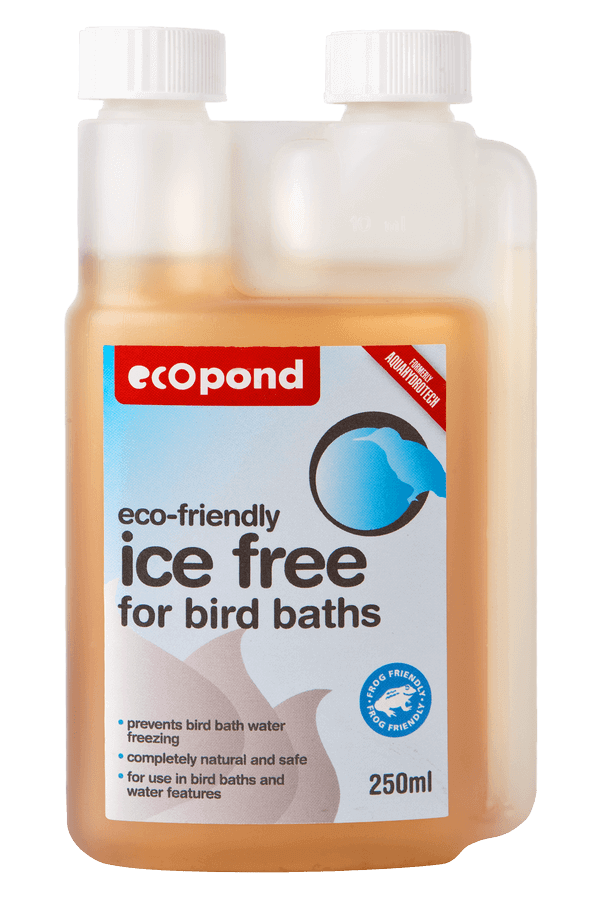 A clear, 250ml bottle of Ice Free for bird baths.