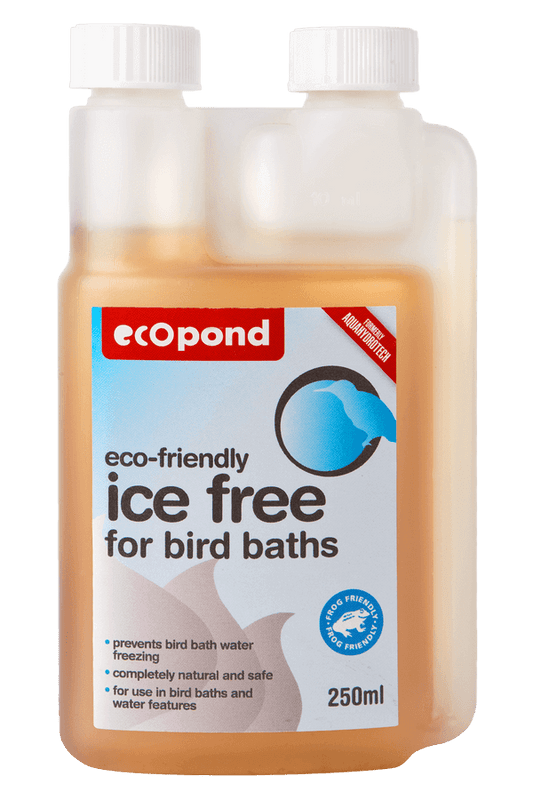 A clear, 250ml bottle of Ice Free for bird baths.