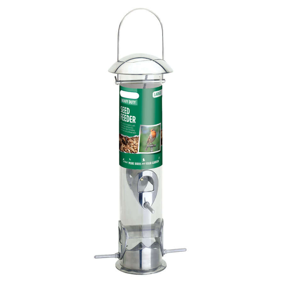 Metal seed feeder available in two sizes also bite resistant to squirrels