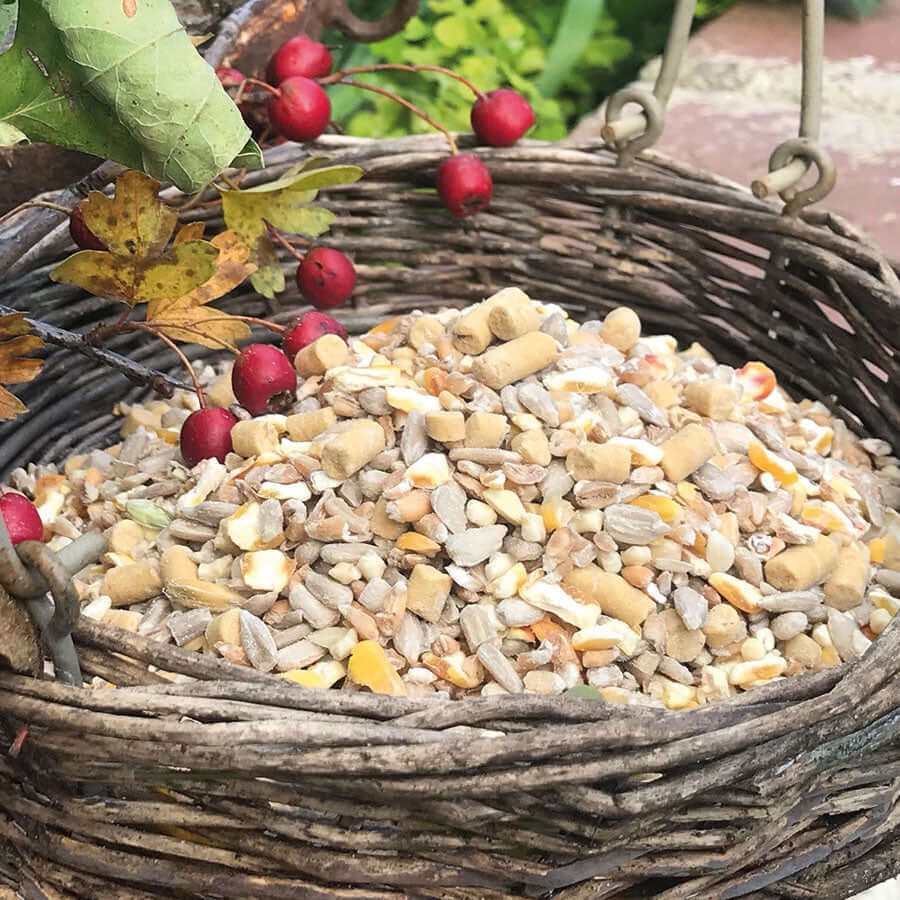 No mess, no waste, 100% edible bird food with high-energy seeds and insect suet pellets combined not to germinate beneath feeders.