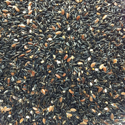 Garden bird mix for goldfinches and siskins. Contains mainly Niger Seed and suitable for Niger Seed Feeders both available from Haith's.