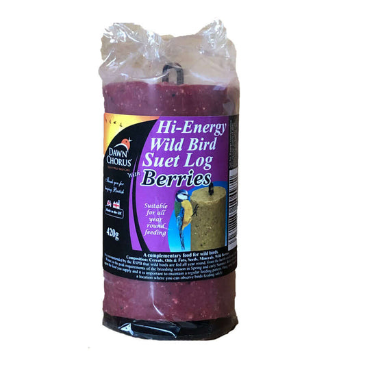 This Hi-Energy Wild Bird Berry suet log is suitable for all year round feeding for garden birds