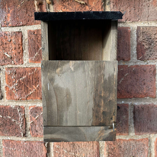Open fronted, brown nest box for robins, available from Haiths.