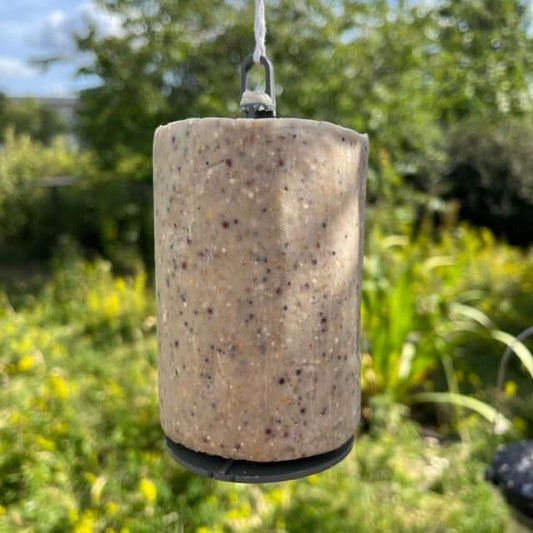 All year feeding suet log,  simply remove the outer sleeve & lid and hang around the  garden